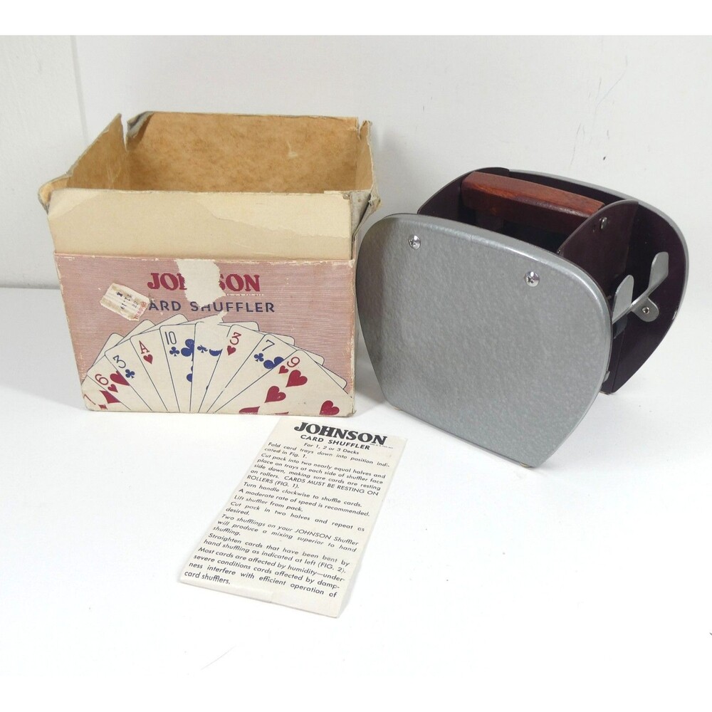 Johnson Card Shuffler Vintage MCM w/Box Playing Card Games Shuffling 1950s